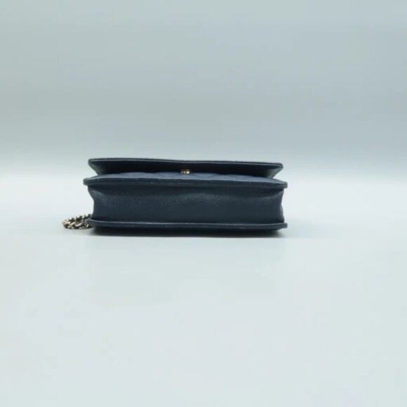 100% Authentic CHANEL Wallet on Chain Navy Leather Shoulder Bag - Picture 5 of 11